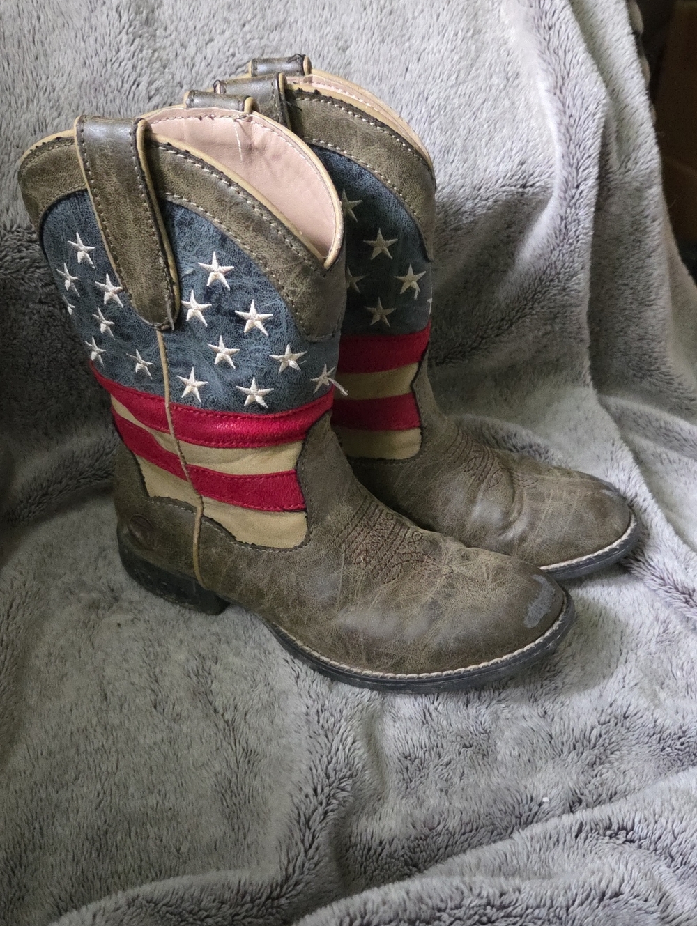 Roper Kids Flag 12c Cowboy Boots - Brown, Blue, Red, White